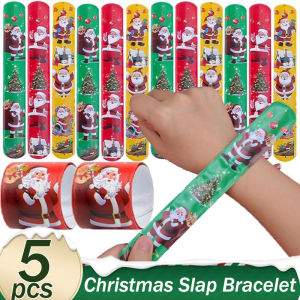 🎄Ready Stock🎄5PCS Santa Slap Bracelet Merry Christmas 2024 Christmas Kids Gift Wristband Party Decoration Supplies