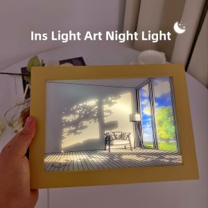 Illuminated Artwork Night Light Bedside Lamp Charging Sunlight Picture Frame Gift Decorative Painting Glowing Home Decor Light
