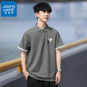 Jeanswest Mens Polo Shirt Casual Loose Fit Short Sleeve Turn-down Collar Teenage Summer New Style Printed Polyester Fiber
