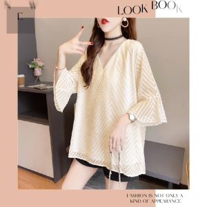 NDDshop สินค้าขายดี เสื้อผู้หญิงแฟชั่นทรงคอวีแขนสั้น เสื้อผ้าสบายแบบบางเบาสวยสุดๆ 👚