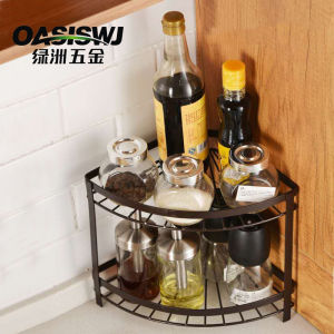 Kitchen Spice Rack Stand Metal Triangle Corner Shelf No Drilling Required Cooking Utensils Storage Organizer Countertop Holder
