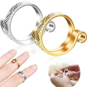 Đan vòng lặp Nhẫn khuyết có thể điều chỉnh Webbing đồ trang sức Crochet len đan ngón tay mặc thimble sợi Hướng Dẫn Công cụ cho may