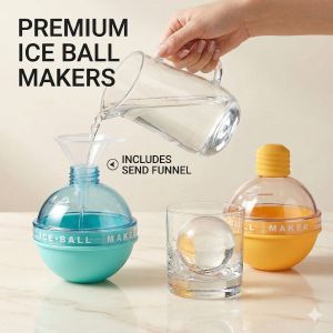 2PCS Silicone Large Ice Ball Maker Sphere Mold With Funnel Round Ice Cube Tray For Whiskey Cocktails Bulb Shape Ice Hockey Tools