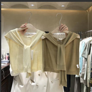 ผ้าคลุมไหล่ถักสีพื้นสไตล์เกาหลีสำหรับผู้หญิงในฤดูใบไม้ร่วง 2025 ผ้าคลุมไหล่ผู้หญิงอเนกประสงค์ที่สวมใส่ได้หลากหลาย