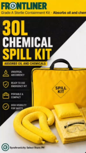Frontliner 30L Universal Chemical Spill Kit Set. Pads Socks & Pillows for Oil Water & Hazardous Liquids - Complete Portable Lab Safety & Spill Control Solution by SynSelect.