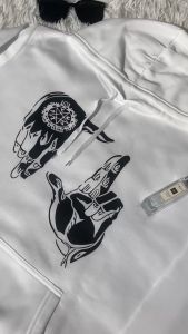 RoshThanz Hoodie Jacket Without Zipper Hand Sign Printed Design Men Women High Quality hooded Sweatshirt