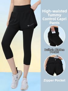 BAISILING | Womens Seven-eighths Shorts For PE Exam Running Quick Dry Anti-Peep Fake Two-Piece