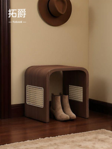 TUOJUE | Vintage Rattan Shoe Bench Home Entry