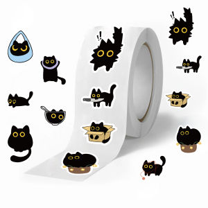 500pcs Little Black Cat Animals Stickers Roll PVC Decals for Laptops Water Bottles Phones Sticker for Decoration