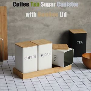 3Pcs Kitchen Canisters Set Modern Restaurants Decorative Coffee Tea Sugar Containers Set Storage Containers with Lids