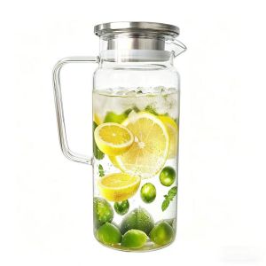 JUSTINLAU | JUSTINLAU 1/2Pcs Cold Water Kettle 2L Transparent High Borosilicate Glass Water Pitcher with Handle&Lid Household Juice Milk Jug