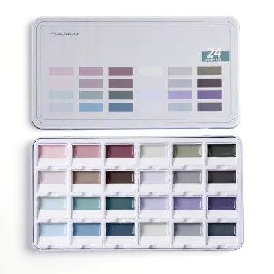 Fuumuui 24-Color Opaque Semi-Moist Watercolor Set – Gray Tones with Strong Coverage and Smooth Blending