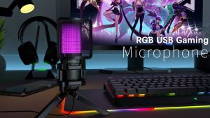 Zealsound RGB USB Gaming Condenser Microphone For PC PS4 PS5 Mac with Pop Filter And Headphone OutputMic for Laptop Computer