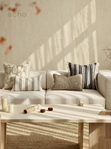 Japandi Style Natural Wood Sofa Set Cotton-Linen Caramel Beige