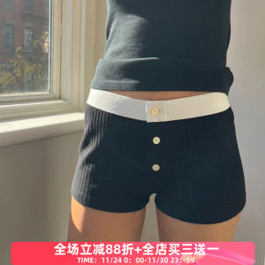 Fabgirls BM Style Sunken Stripe Three-Button Contrast Color Boyshorts Minority All-Match Slimming outside Wear Casual Hot Pants