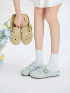 SANFU | Sweet and Cool Slip-On Perforated Womens Summer Sandals Buckle Design Partially Covered