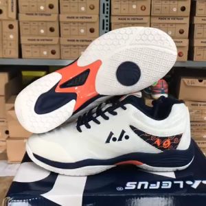 Giày cầu lông bóng chuyền Nam Nữ Lefus L019 màu trắng xanh Đế Kếp Cao Su Tự Nhiên Chống Bào Mòn - Giày Lefus L019