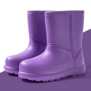 Chống Thấm Nước Lông Cừu Lót Mùa Đông Giày Bốt Nữ Dày Dặn Giày Công Sở Rửa Xe Nhà Bếp Ấm Áp Giày Đi Mưa EVA Dễ Thương Mũi Tròn Phong Cách