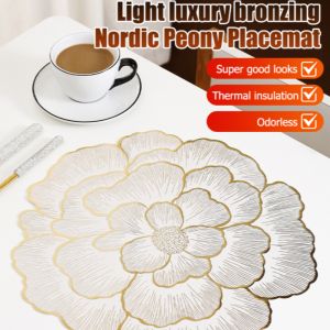 Nordic Peony Placemat Creative Decorative Gold Plated Home Cup Mat PVC Table Thermal Insulation Anti slip Placemat
