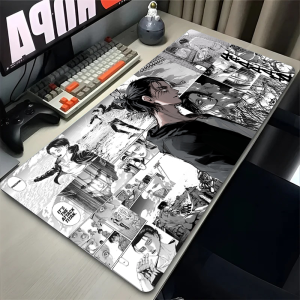 สีดําและสีขาว Manga Mouse Pad PC Eren Yeager Gamer ตู้ Mousepad แล็ปท็อปโจมตีบน Titan โต๊ะอะนิเมะคีย์บอร์ดพรม