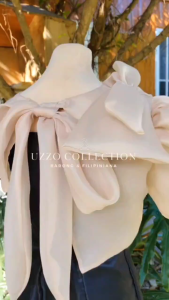 HABLON New Puff Sleeves Square Neck Casual Modern Filipiñana Top Blouse Cotton Beige Champagne Comfort Light