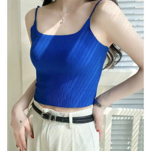 Womens All-Matching Outer Wear Seamless Safety Bra Integrated Short and Medium Style Ice Silk Klein Blue Pure Desire Tops
