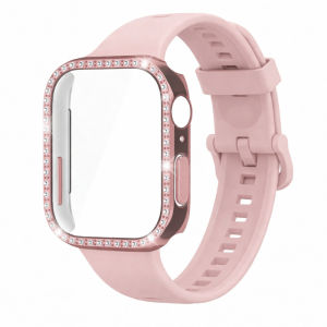 Silicone Strap+Shiny Diamond Case for Huawei Watch Fit 3 Fit 4 Fashion Sports Bracelet for Huawei Watch Fit 3/4 Protective Cover