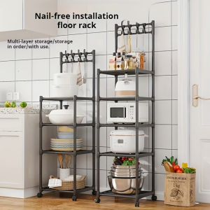 4/5-Tier Kitchen Storage Rack Organizer Shelf for Pots Pans Microwave Groceries Space-Saving Cabinet Shelf for Pantry Countertop or Cabinet