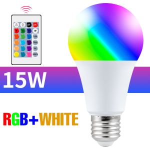 RGB LED E27/E26 Light Bulb AC 220V Smart IR Remote Control Ceiling Lamp 110V For Home Decor Chandelier Bulbs  5W 10W 15W 20W 25W
