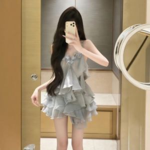 CHANGTONG | French Style Gentle Unique Waist-Cinching Petticoat Mini Dress