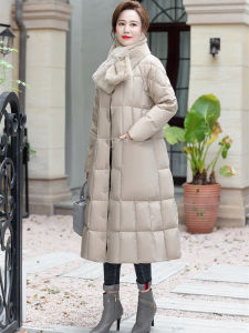 Thickened White Duck down Jacket Mom Winter New Style 2025 Mid-Length Over-Knee Coat for Women Stand Collar Long Sleeve