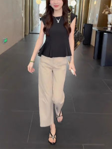 Shalldoer | Korean Style High-End Summer Fashion Anti-Aging Sleeveless Top Nine-Piece Pants Two-Piece Set Womens Casual Wear