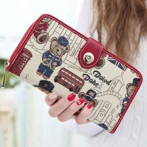 Long Zipper Wallet for Women Cute Bear Design Student Friendly Magnetic Button Closure PU Leather Money Holder by Neighbors Little Queen