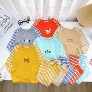 BỘ QUẦN ÁO DÁI TAY THUN LẠNH MINKY MON (LDD36)SỌC PHỐI TRƠN IN HÌNH CHO BÉ TRAI/BÉ GÁI SIZE 10-26KG