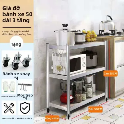 Keluojing | Giá Đựng Lò Vi Sóng Bếp 3 Tầng Inox Có Bánh Xe