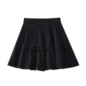 Váy Ngắn Xếp Ly Ren Ngọt Ngào Cạp Cao Mùa Hè Cho Nữ Cỡ Lớn Che Hông Phong Cách Ballet Váy Chữ a Thon Gọn