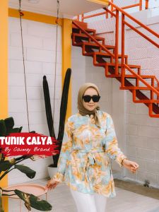 Tunik Motif Calya Atasan Wanita Rayon Premium Tali Panjang Busui Adem
