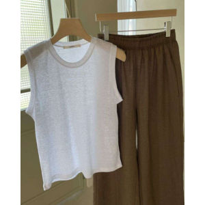 เสื้อกั๊กสายเดี่ยวบางๆ สำหรับผู้หญิงในช่วงฤดูร้อนปี 2025 ทรงหลวมๆ สไตล์เกาหลี แขนกุด คอตั้ง เสื้อผ้าทำงาน