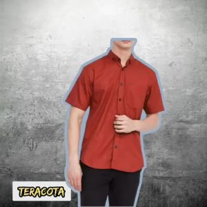 KEMEJA PRIA POLOS COUPLE ANAK AYAH WARNA TERACOTTA LENGAN PANJANG PENDEK