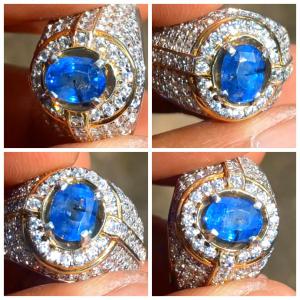 Blue Sapphire asal Ceylon Srilanka 195 carat di set di ring Perak mewah