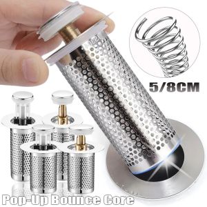 Stainless Steel Pop-Up Anti-blocking Bounce Core Kitchen Sink Filter Stopper Universal Wash Basin Drain Filter Bathroom Hair Catcher
