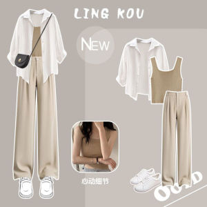Elegant Minimalist Womens Professional Three-Piece Set Summer Fashionable Top Bottom Ensemble Korean Drama High-End Feel