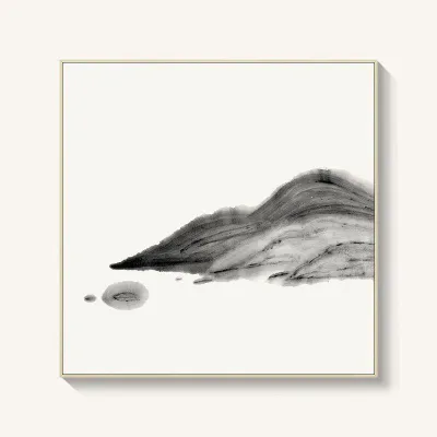 Zen Ink Landscape and Lotus Flower Wall Hanging