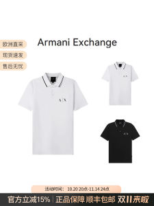 Armani Exchange Mens Cotton Short Sleeve Polo Shirt Fashion Urban Style Business Casual Micro Stretch Text Pattern Summer Wear