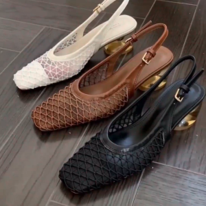 [JSJK]Trendy Square-Toe Woven Bag-Head with Airy Crystal Thick Mesh Open Heel Sandals for Women #007