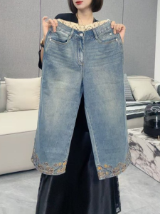 Shalldoer | Retro Embroidered High Waist Wide Leg Jeans Womens Straight Cut Slimming Summer Denim Pants Casual Style Plus Size