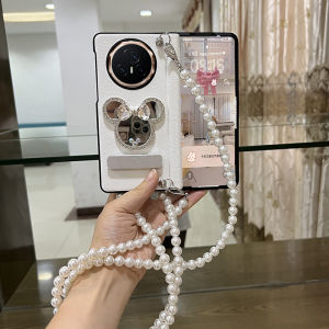 for Honor Magic V3 Fold Mobile Phone Case with Cute Mickey Mirror and Cross-body Chain Shockproof Full-Body Protection Armor Plastic Glass Film Casing for Honor MagicV3 Accessories