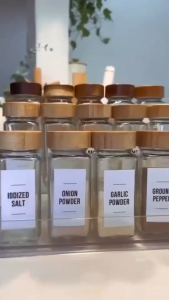 Glass Spice Jars 4 oz Seasoning Containers with Bamboo Lids Square Empty Spice Bottles with Bamboo Cover