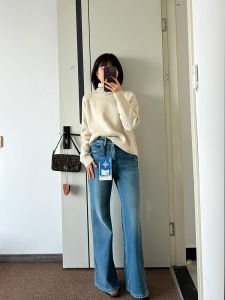 American Style High Waist Straight Leg Blue Jeans Womens Loose Fit Commuter Wide Leg Pants Autumn New Arrival Slimming Effect