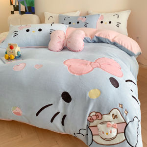 Fresh Cartoon Embroidered Milk Velvet Bedding Set Three Piece Dormitory Bedding Covers Quilt Duvet Protector Standard Size